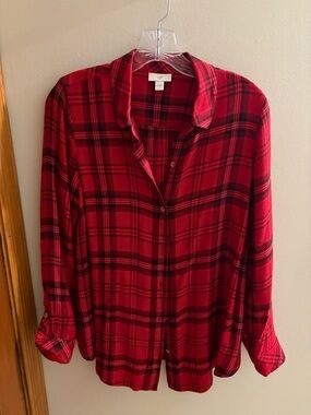 J. Jill Red and Black Plaid Button-Front Shirt